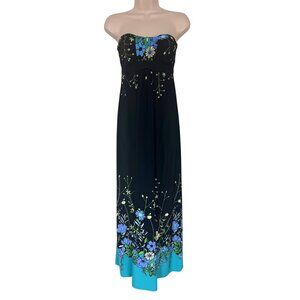 Ruby Rox Strapless Black Floral Maxi Dress‎ Size M S Summer Wedding Vacation